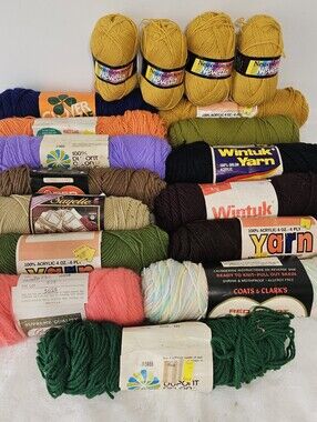 Vintage 18 Yarn Colorful Skeins Lot Set Various Knitting Crocheting Acrylic Yarn